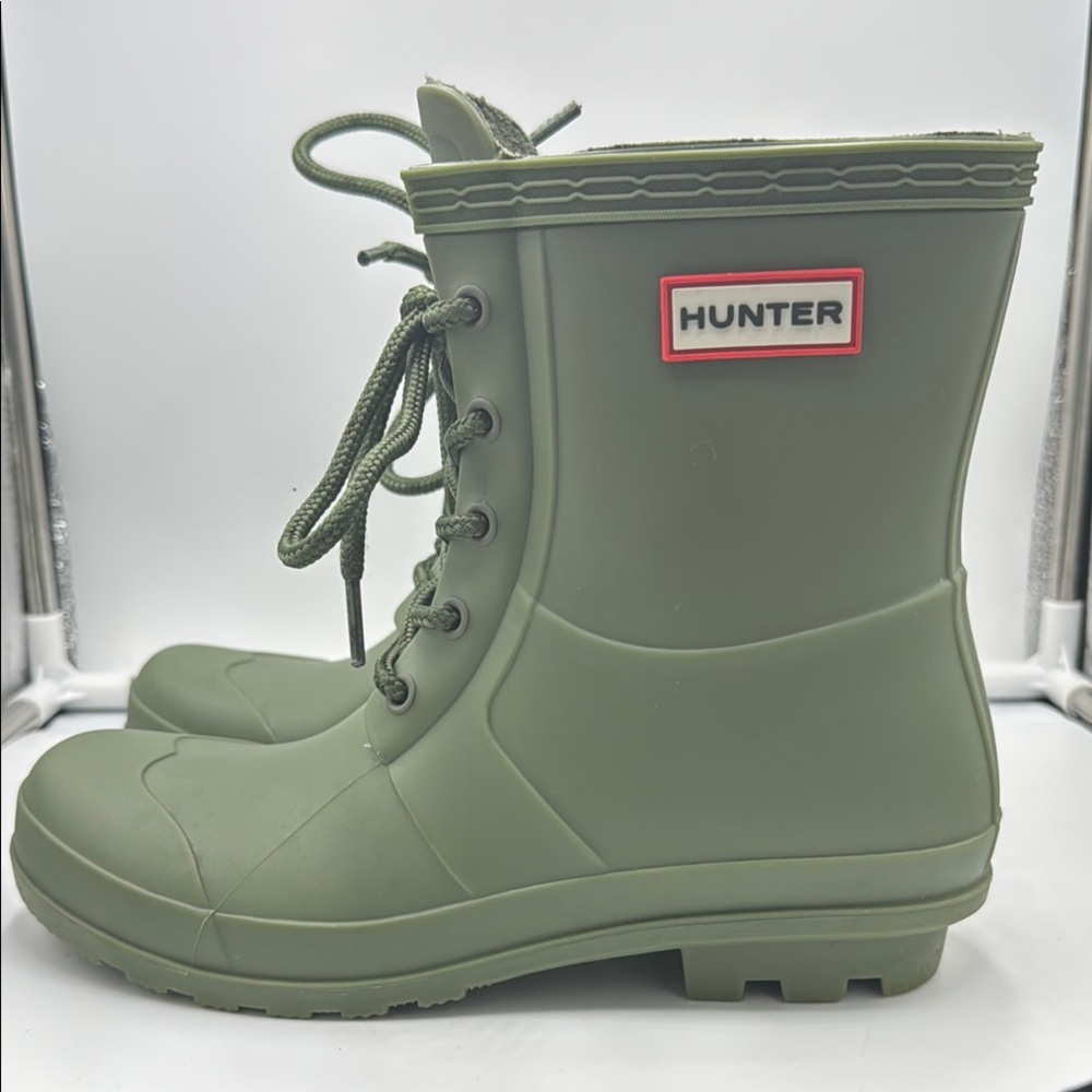 Hunter Olive Green Lace-Up Rain Boots
